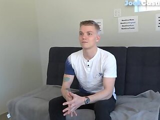 Inked casting jock tugs shaved cock for cumshot